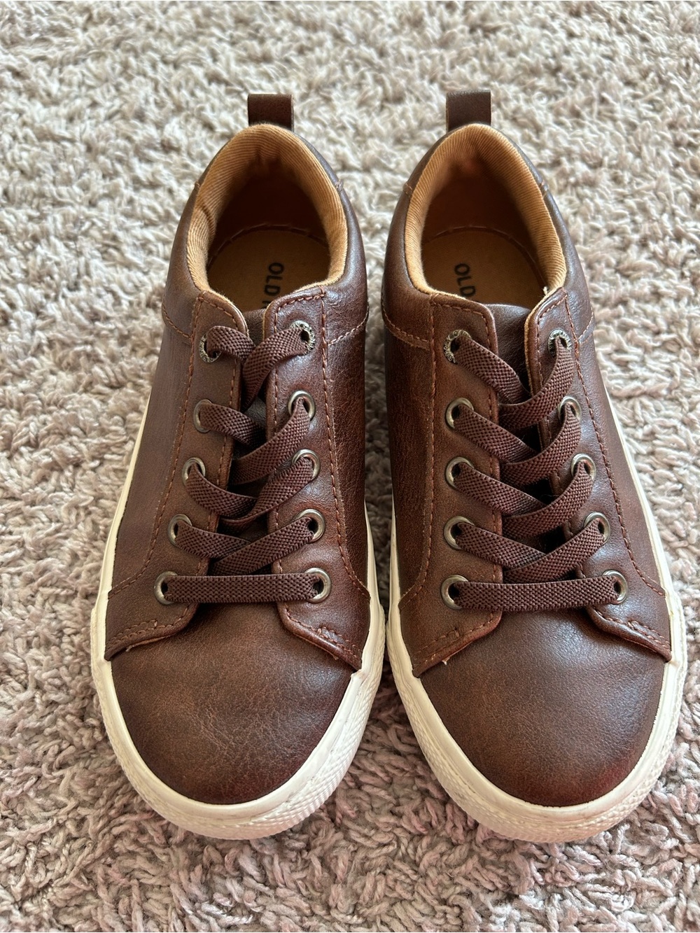 Old Navy Brown Faux-Leather Kids Sneakers with White Soles